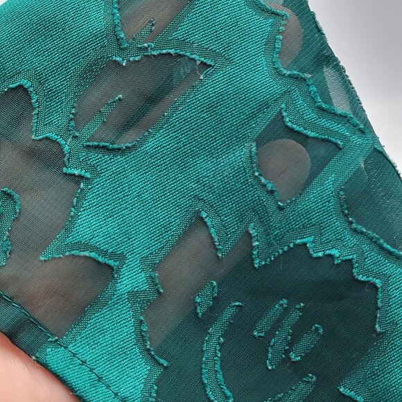 Vtg 90s Victoria Secret  Gold Label Jacquard Emerald Green Floral Sheer Teddy - Picture 15 of 15